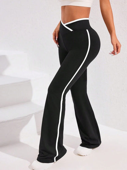 Charleston Pants – White Side Stripe with Crossover Waist